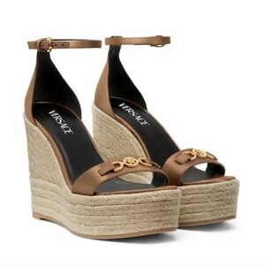 Versace Metallic Satin Brown Wedge Sandals